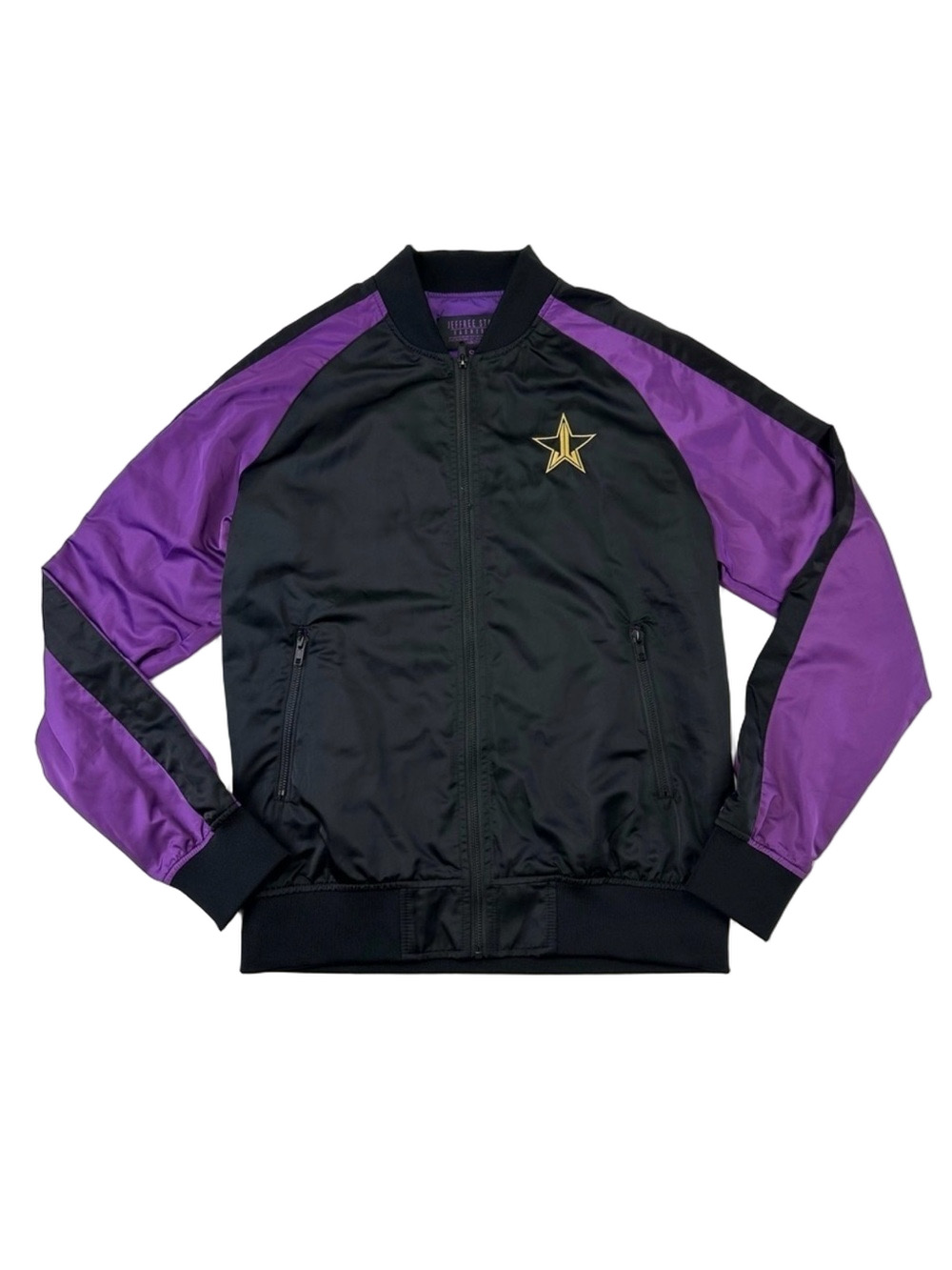 Jeffree Star Bloodlust satin bomber jacket Black Purple crown star embroidered S